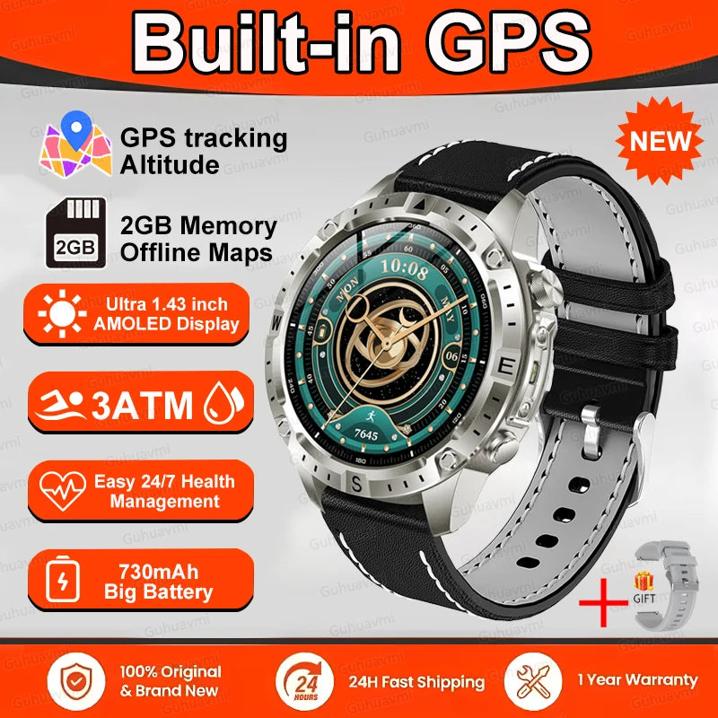 Smart Watch Men GPS Track 30 meters Swim Waterproof  Sports Fitness GPS Precise Positioning Offline Map 2GB Memory Smart Watchs