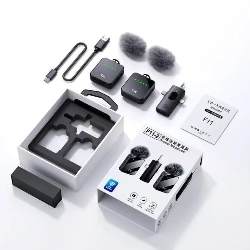 F11-2 lavalier microphone portable outdoor live broadcast three in one microphone F15 2-in-1 receiver lavalier microphone