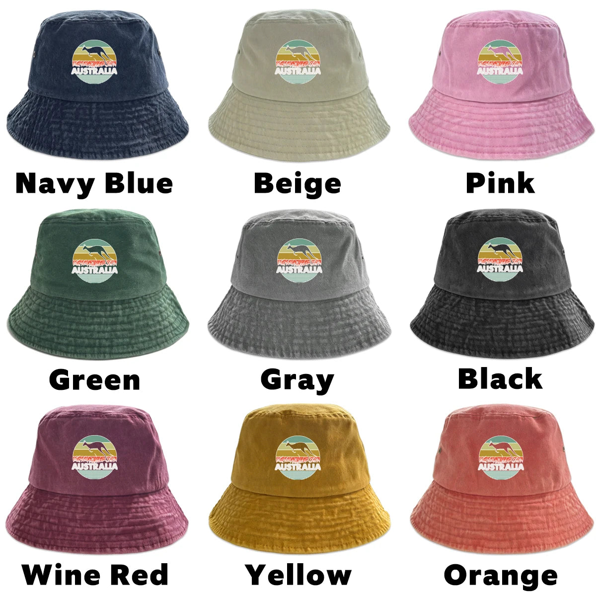 "AUSTRALIA" Kangaroo Printed Bucket Hat Trendy Simple Summer Hip Hop Fishing Hat For Gifts Unisex Outdoor Accessory Travel Hat