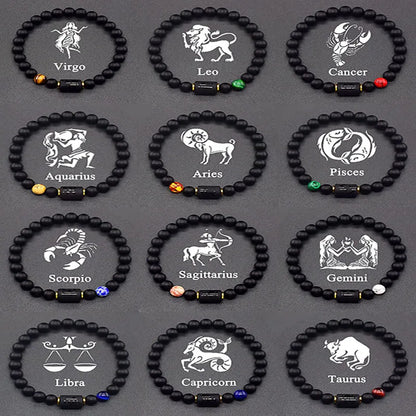 12 Zodiac Constellation Signs Bracelets for Men Women Real Natural Tiger Eye Stone Bead Bracelet Leo Taurus Charm Couple Jewelry