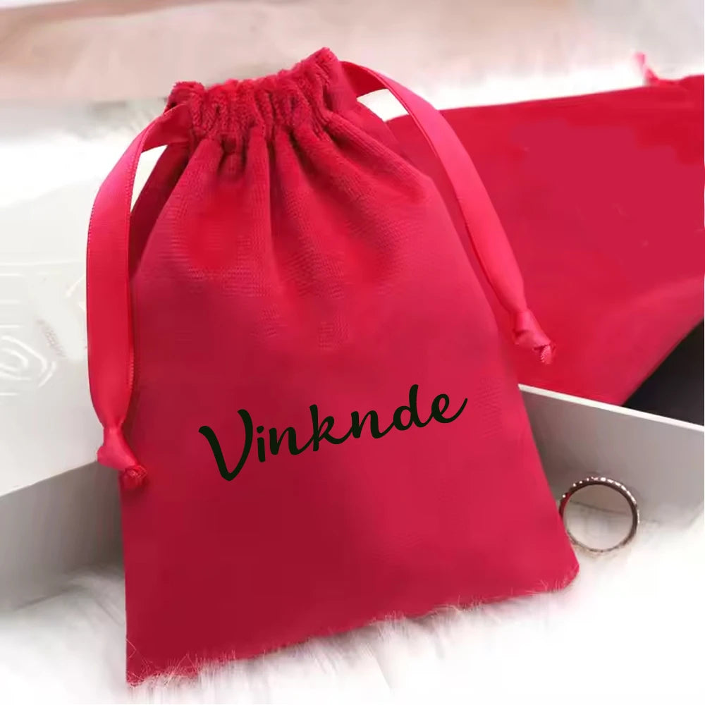 100pcs Custom Logo Jewelery Velvet Drawstring Bag Soft Champagne Velvet Suede Pouches Packaging for Wedding Party Gift Organizer