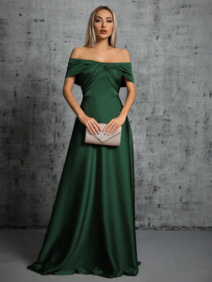 Mgiacy Line neck irregular cross pleated satin gown ball dress Party dress bridesmaid dress