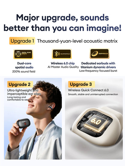NEW Lenovo LES-108 Bone Conduction Earphones Open Ear Clip Wireless Earbuds Bluetooth 6.0 Sports Headphones with Mic Waterproof