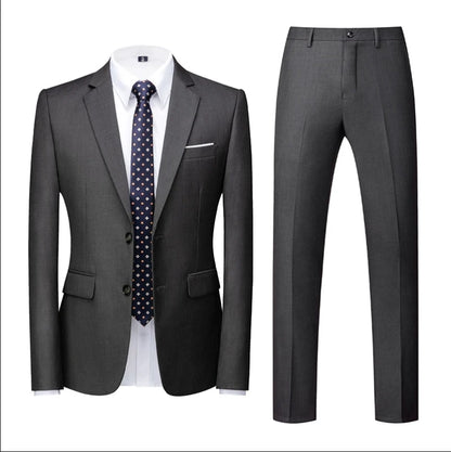 Men's Suit (Blazer+Pants) Fashion Business Casual Slim-fit Wedding Gentleman Solid Color Full Professional Interview Formal Suit