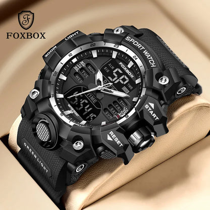 FOXBOX Top Brand Sports Military Quartz Men Watch Waterproof Dual Display Digital Fashion Big Watch For Men LED Man Wristwatch