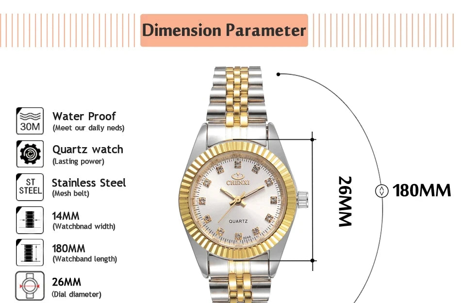 CHENXI Hot Sale Luxury Women's Golden Stainless Steel Small Dial Watch Quartz Charm Dress Trendy Wristwatch for Fashion Lady