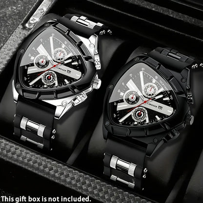 2PCS Luxury Men Calendar Quartz Watch Casual Silicone Band Mens Sports Wristwatch Set Reloj Hombre（Without Box）