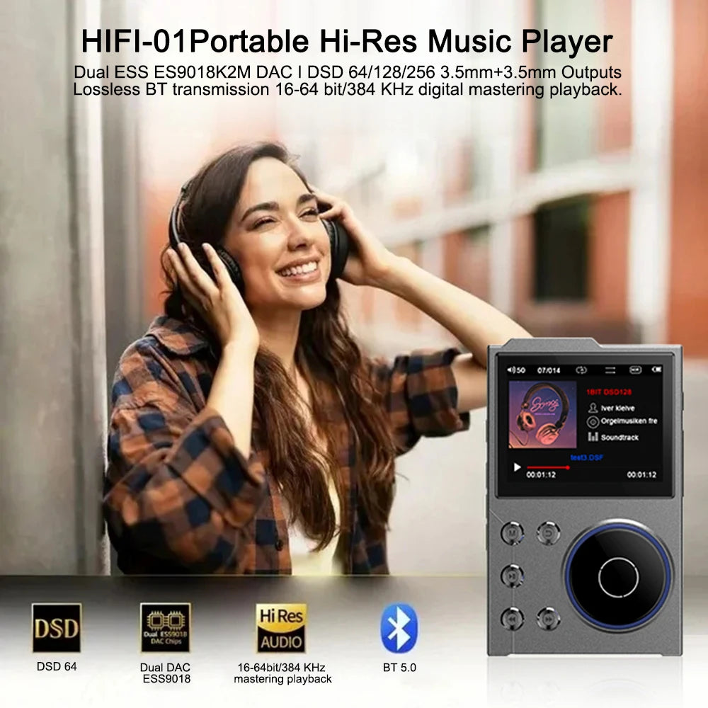 Hi-Fi Digital Audio MP3 Player Lossless DSD High Definition Portable MP3 Music Player Built-in 16GB Walkman Supports 20 Language