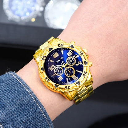 4 Pcs/Set Fashion Men's Watches  Alloy Men Quartz Wrist Watch Casual Business Mens Clock Necklace Bracelet Ring Set