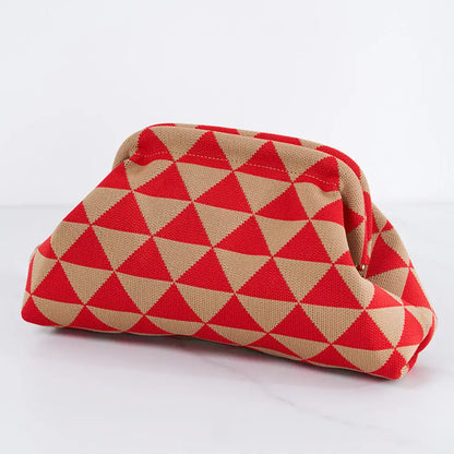 Women's Striped Beach Clutch Bag Versatile Small Woven Crochet Handbags Purses Knitting Dumpling Clutch Casual Bag