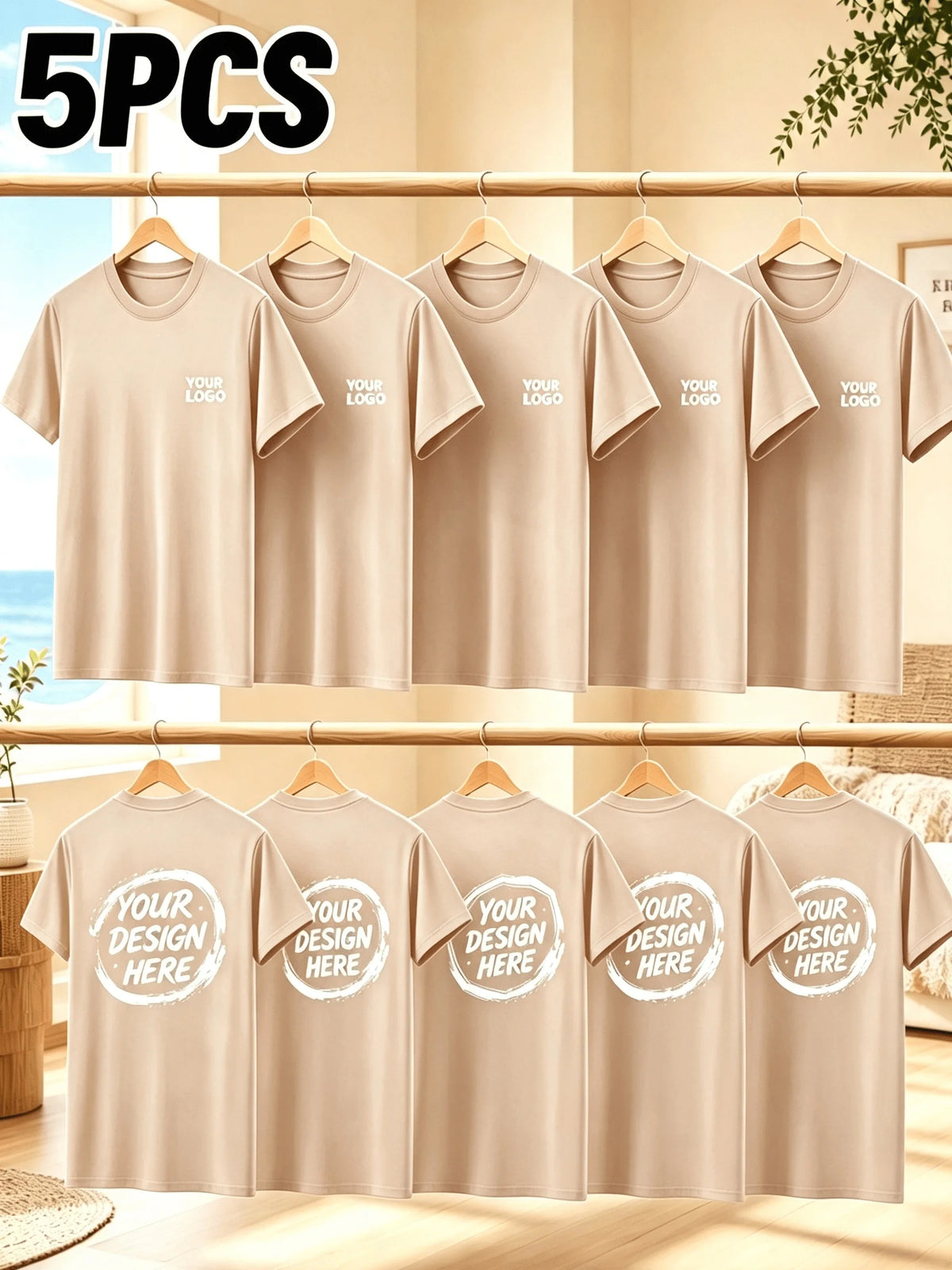 5 PCS Customized Men's T-Shirts. Design Your Logo Pattern. Breathable, lightweight. Suitable for Giving as Gifts to Others. Work