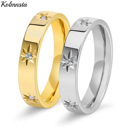 Kolmnsta New 4mm Sunflower Titanium Steel Ring For Women Gold Plated Cubic Zircon Engagement Wedding Rings Couple Jewelry Gifts