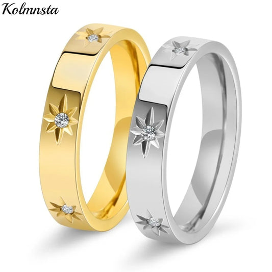 Kolmnsta New 4mm Sunflower Titanium Steel Ring For Women Gold Plated Cubic Zircon Engagement Wedding Rings Couple Jewelry Gifts