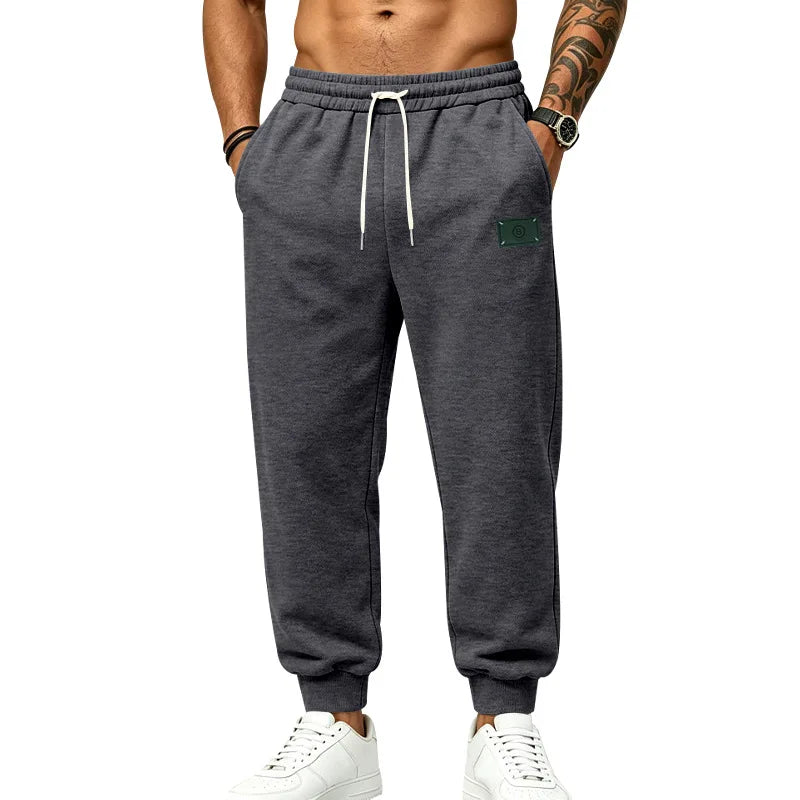 Men's Fleece Lined Jogger Pants, Autumn Winter Heavyweight Sweatpants, Drawstring Loose Fit Outdoor Sports Warm Trousers