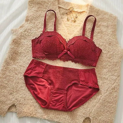 YEMOMO Lace Sexy Bra Set Padded Push Up Small Bust Lift Shaping Half Cup Concealed Bottom Intimate Underwear Set for Women  S-XL