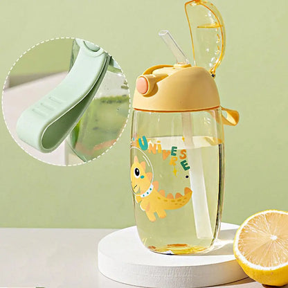 500ml Children's Dinosaur Water Bottle With Silicone Straw Leak Proof Plastic Water Bottle Summer Children's Water Cup