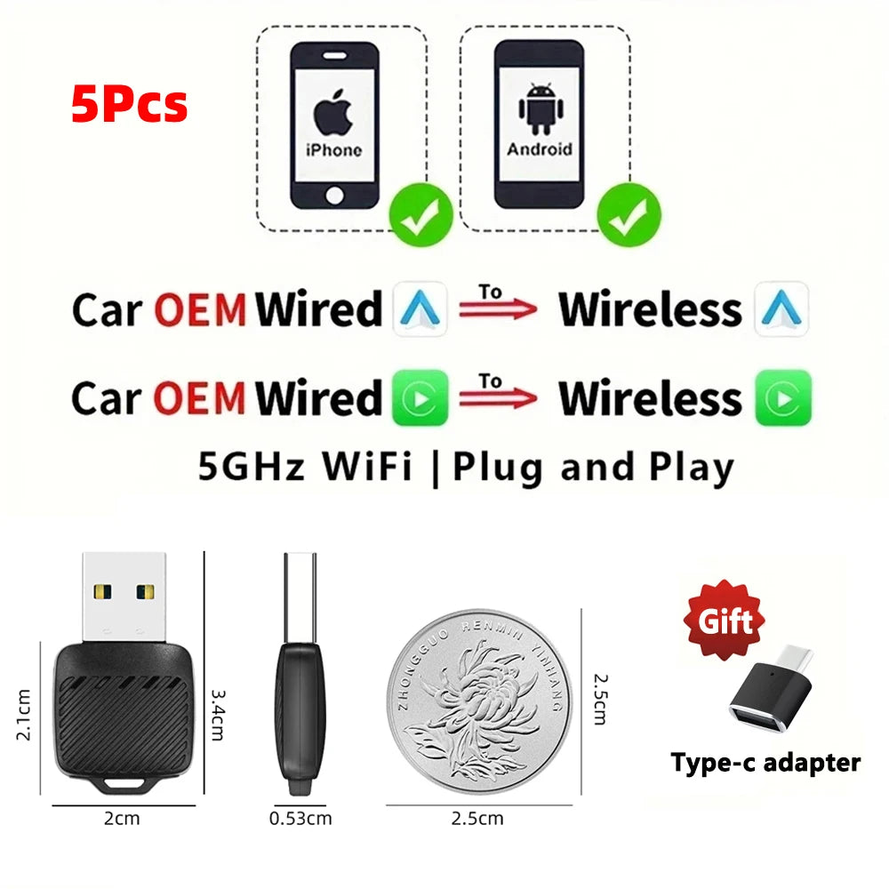 EKIY 2in1 Wireless CarPlay Dongle Wireless Android Auto Adapter Car Intelligent Systems AI Smart Box For Car With Wired CarPlay
