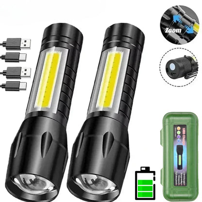 BALDR Mini Rechargeable LED Flashlight COB+XPE Portable Torch Zoomable Light Tactical Flashlight outdoor Camping Fishing Lantern
