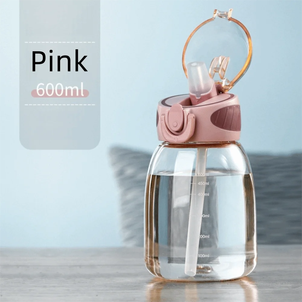 Portable Plastic Water Straw Cup Drop Proof with Scale Sippy Cup Leak-proof Food-Grade Silicone Water Bottle