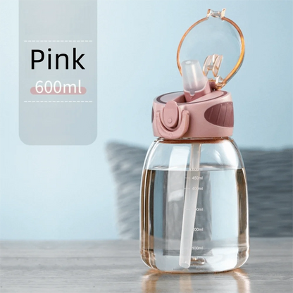 Portable Plastic Water Straw Cup Drop Proof with Scale Sippy Cup Leak-proof Food-Grade Silicone Water Bottle