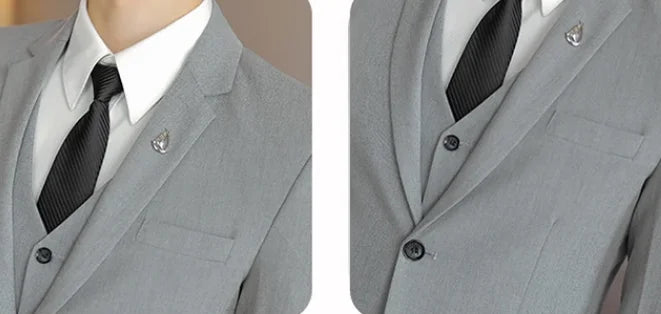 High-End Men's Wedding Suit 3-Piece Set Handsome Banquet Smart Casual Fashionable Three-Quarter Length Vest Trousers Four Season