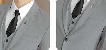 High-End Men's Wedding Suit 3-Piece Set Handsome Banquet Smart Casual Fashionable Three-Quarter Length Vest Trousers Four Season