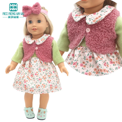 Fits 17-18inch American Doll and New Born Doll Clothes Fashion Dresses, Hooded Jumpsuit, Cardigan Strap Skirts Toys Gifts