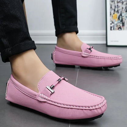 Men Yellow Suede Loafers Horse Bit Buckle Slip on Driving Shoes Casual Business Moccasins Breathable Loafers for Men