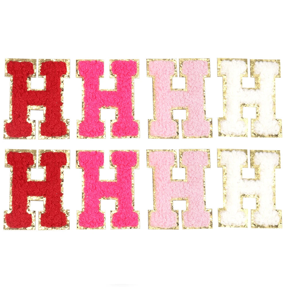 8pcs Sweet 26 Letters Towel Embroidery Patch Pink A-Z Self-adhesive Sticker Decoration For DIY Apparel Bag Crafts Accessories