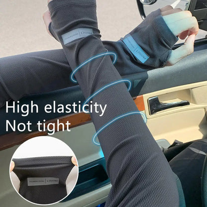 Reflective Logo Ice Silk Cooling Arm Sleeves, Breathable Mesh Sun Protection Sleeves for Men and Women