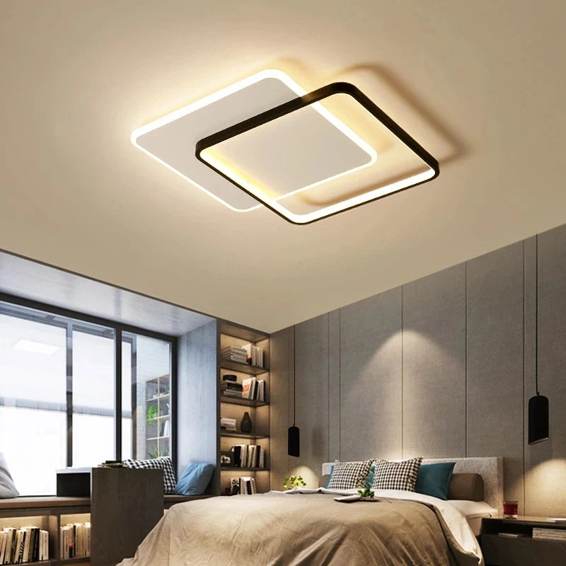 Modern Minimalist Led Ceiling Lamp For Bedroom Black White Design Ring Chandelier Living Room Study Loft Smart Light Fixtures