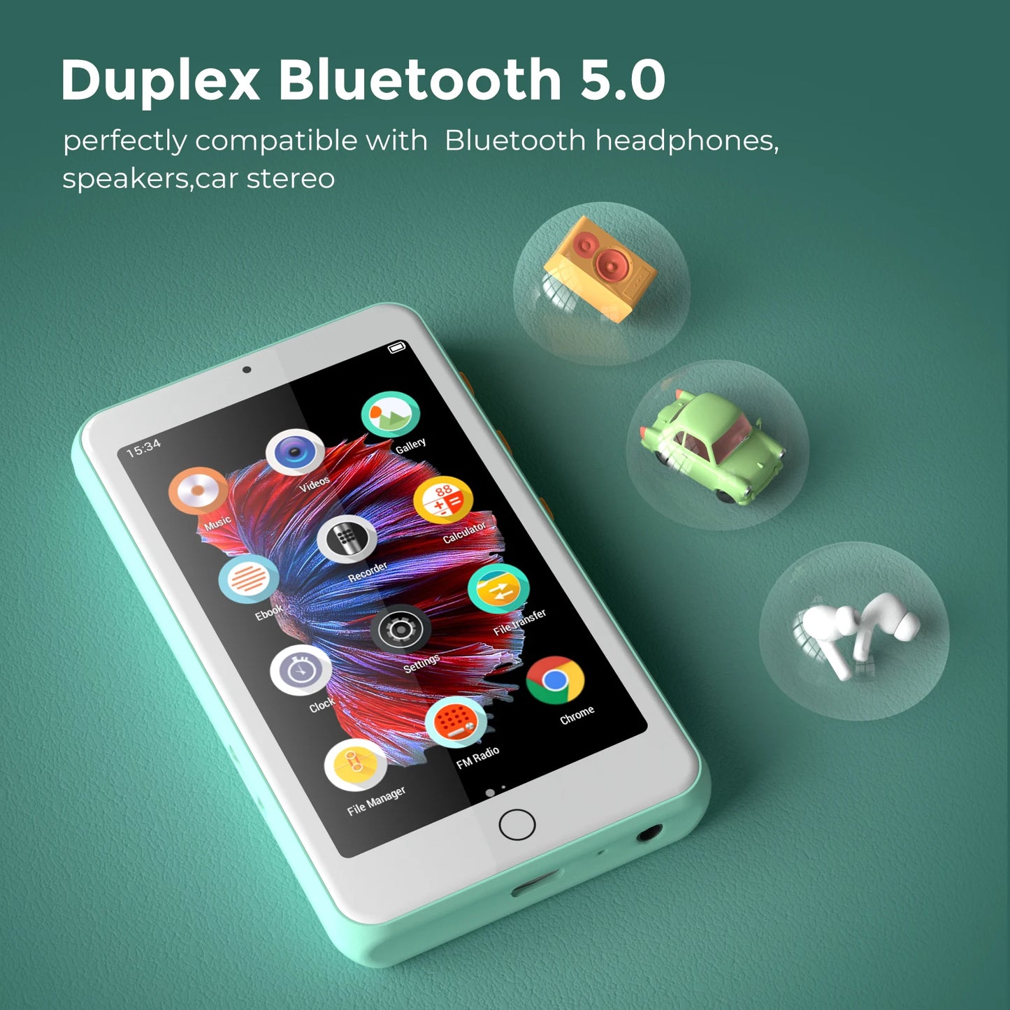MP3 player bluetooth speakers & wifi, music player with video, FM radio, eBooks, capacity up to 512 GB