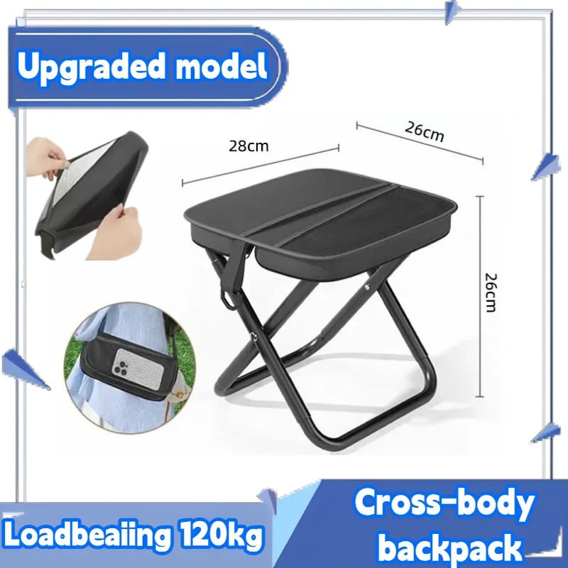 Portable Folding Stool for Adults, Black Lightweight Camping Seat, Compact Design for Fishing, Hiking, Gardening, Beach Activiti