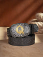 Western Cowboy PU Leather Belt - Men Waist Strap Bull Decoration Floral Engraved for Jeans