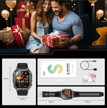 LIGE Wojskowy Inteligentny Zegarek 2.01'' Ekran HD Outdoor Sportowy Męski Zegarek SOS Czerwony Alarm Migająca Latarka Monitor Zdrowia Smartwatch