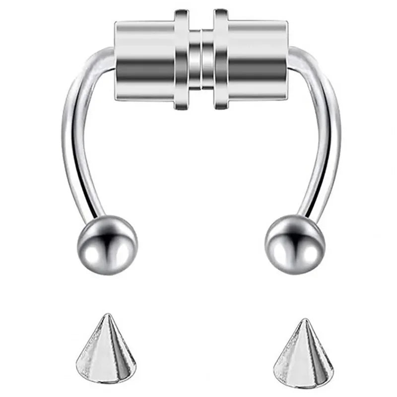 2025 Trendy Piercing Free Magnetic Nose Ring Stainless Steel Horseshoe Non Pierced Goth Punk Fake Hoop Clip on Jewelry Gift