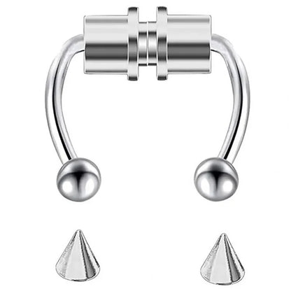 2025 Trendy Piercing Free Magnetic Nose Ring Stainless Steel Horseshoe Non Pierced Goth Punk Fake Hoop Clip on Jewelry Gift