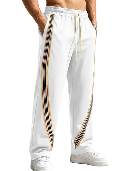 Men Striped Side Track Pants Elastic Drawstring Waist Sweatpants Straight Leg Joggers Streetwear Loose Sport Pants Daily Workout