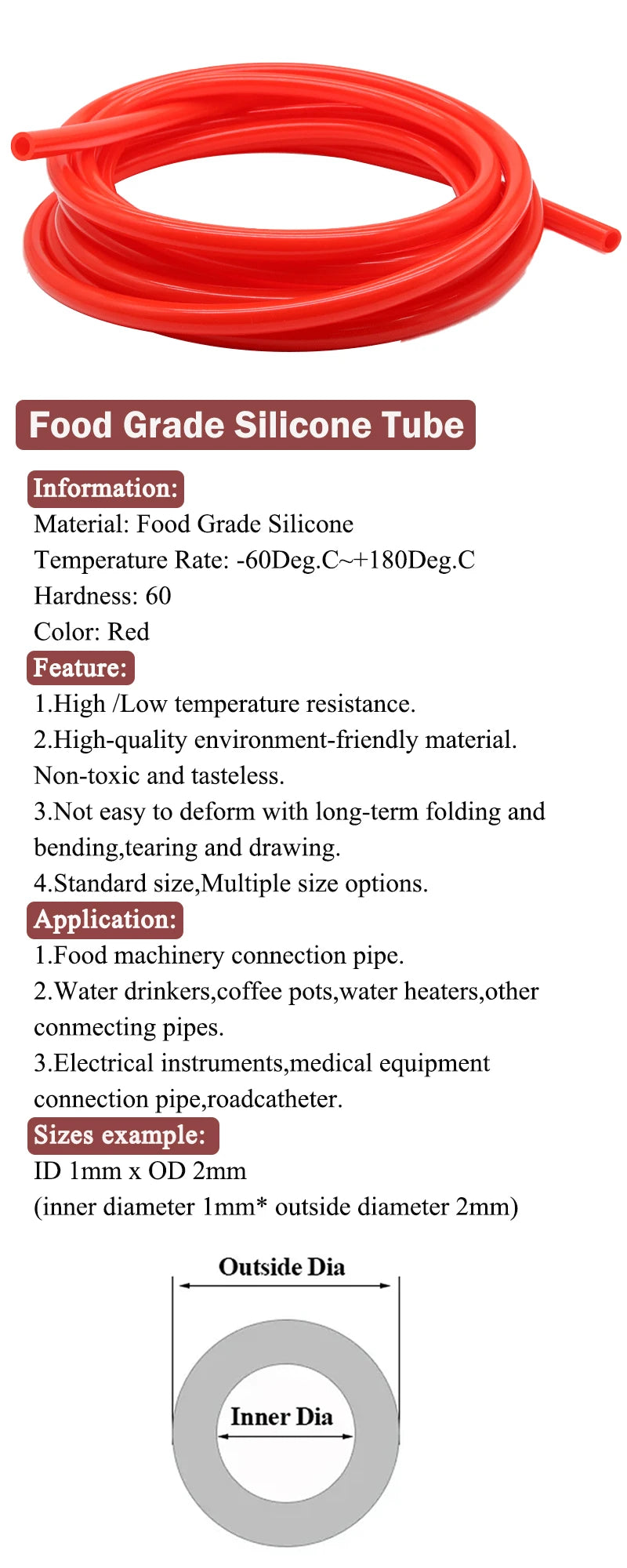 1/3/5/10M Silicone Tube Food Grade Rubber Hose Red Flexible Aquarium Air Irrigation Pipes Water Connector Garden Hoses
