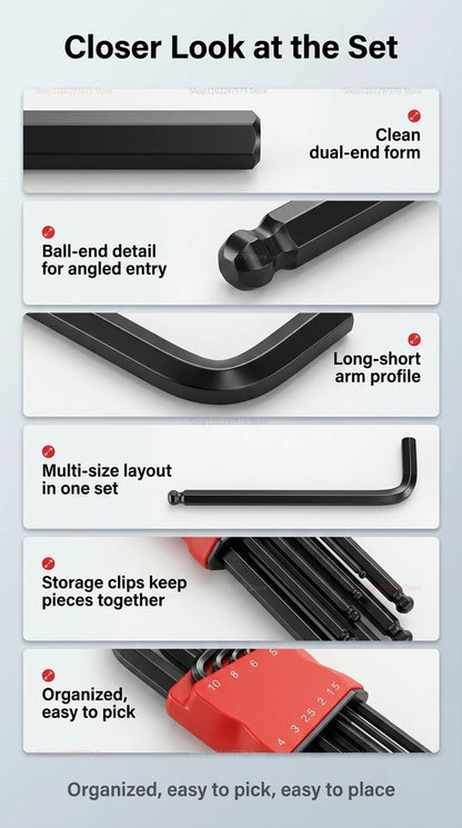 Universal Torque Length Metric Double Head Allen Wrench Set with Socket for Motorcycle Bikes Home Assembly and Disassembly Tools