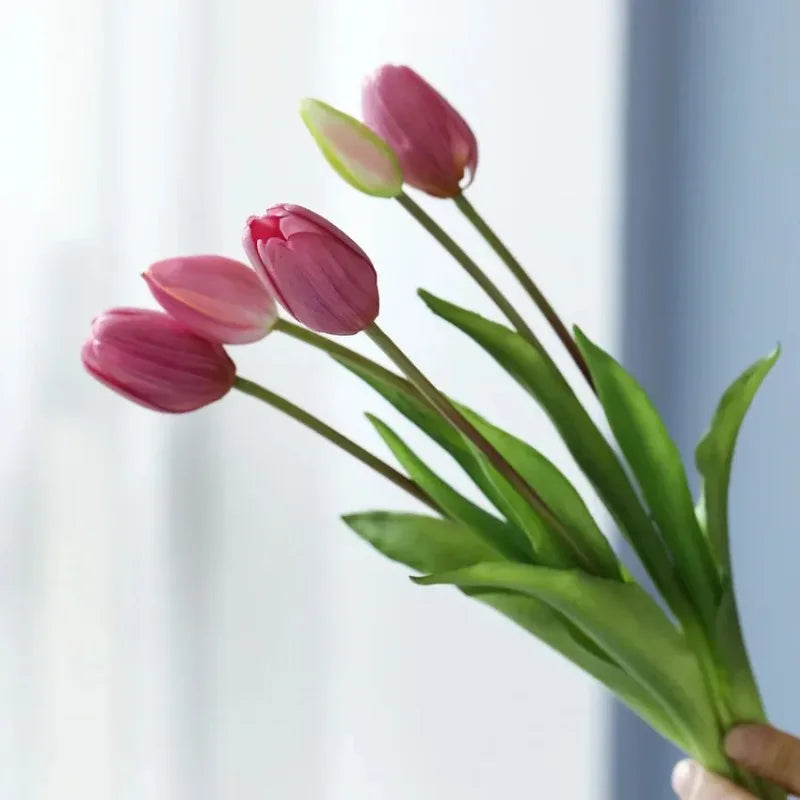 Artificial Flowers Tulip Bouquet Fake Flowers Wedding Garden Decoration Outdoor Home Garden Bouquet Vase Decor Plants