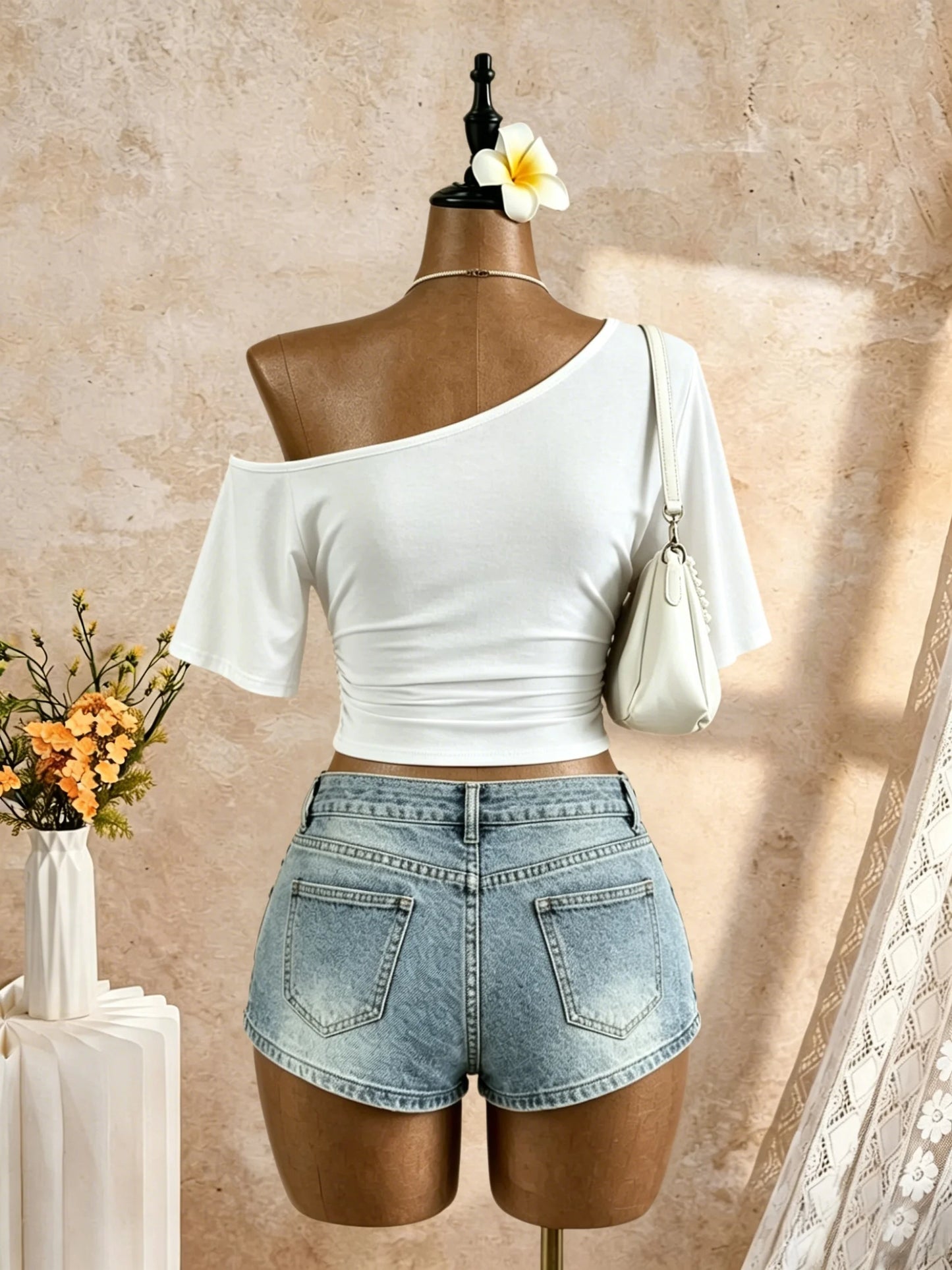 Women One Shoulder Short Sleeve Side Ruched Cropped T Shirt 2026 Summer Y2K Going Out Casual Streetwear Tops
