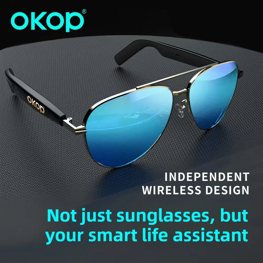 OKOP Smart Bluetooth Glasses,Waterproof Bluetooth Headset,Voice Call Glasses,Anti-blue Light Air Conduction Glasses,AI Glasses