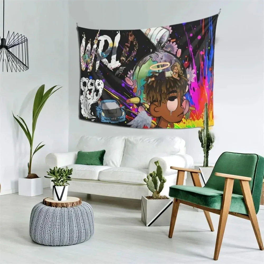 VIKAMA Hip-Hop Rapper Tapestry Juice World Street Art Wall Hanging Rap Music Poster Bedroom Living Room Wall Decor