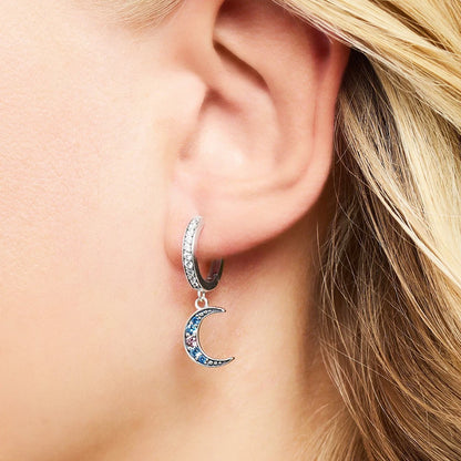 Royalty Star & Moon Hinged Hoop Bohemia Fine Jewerly For Women Lucky Gift In 925 Sterling Silver