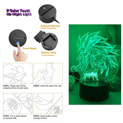 Dragon Ball Z Anime Figures Goku Vegeta Gohan Broly 3D Lamp PVC Action Figures Toys for Children Trunks Buu Super Saiyan Gifts