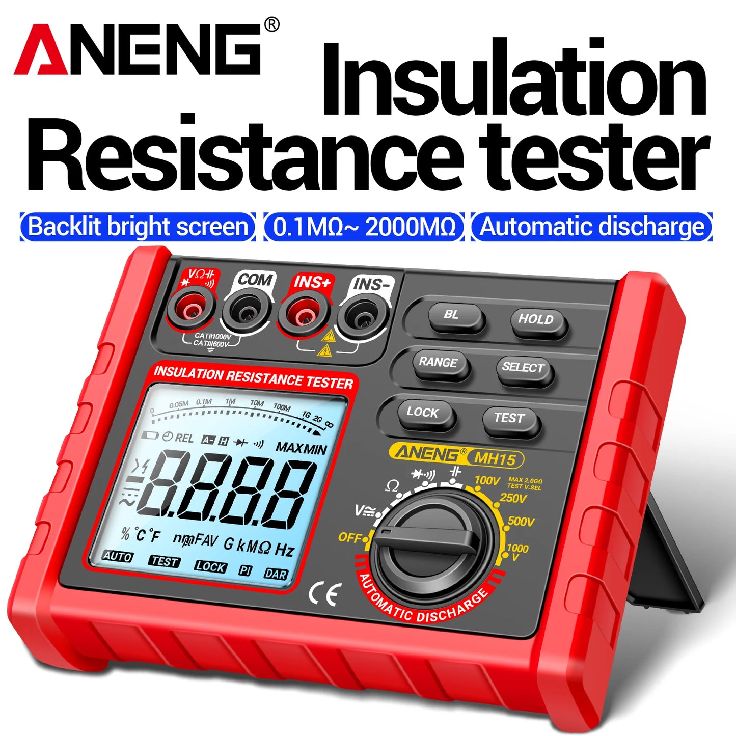 ANENG MH15 Digital Megohmmeter 1000V High Voltage Insulation Test 2000MΩ High Resistance Measurement Electrical Testing Artifact
