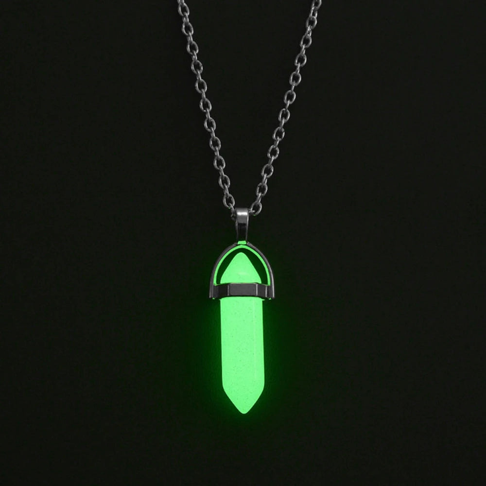 2Pcs/Set Luminous Hexagonal Column Heart Pendant Couple Magnetic Necklace Natural Stone Geometric Pendant Necklace Jewelry Gifts