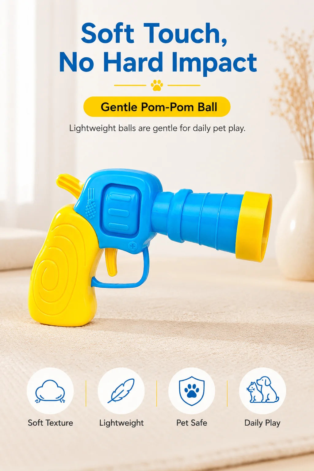Interactive Cat Toy Pom Pom Ball Launcher Quiet Fuzzy Ball Shooter Indoor Chase Play Kit with 100 Colorful Soft Balls for Cats