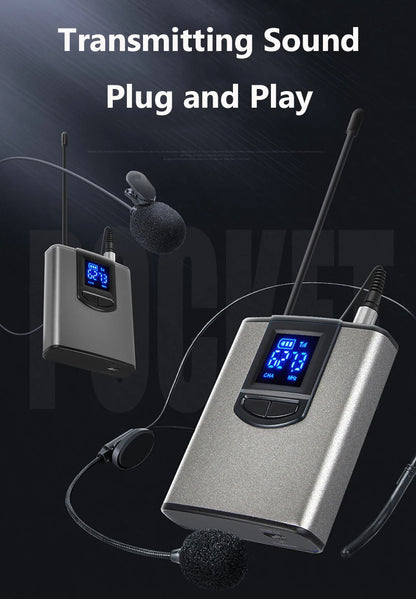 Portable Wireless Headset Microphone+Lavalier Mic System Teaching Speech Interview Vlog Live Recording for iPhone Android PC